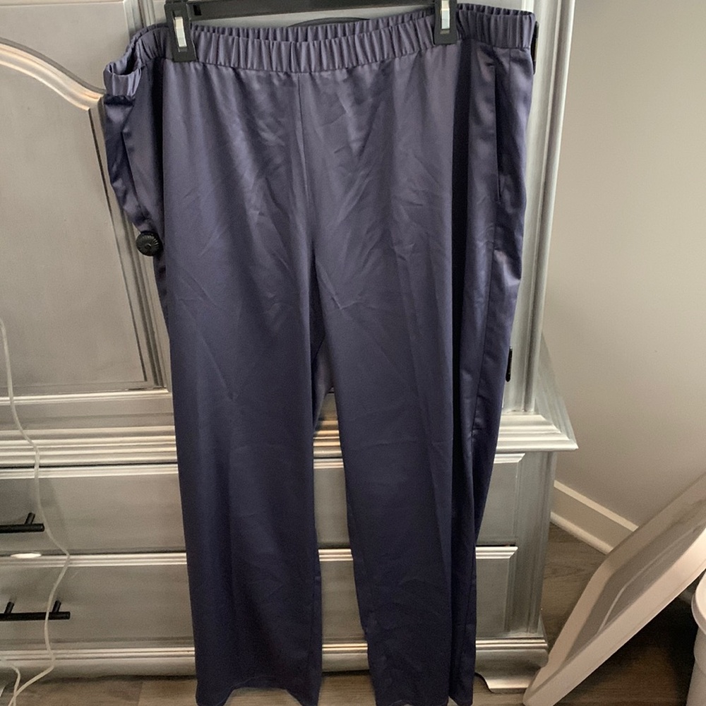 Eileen Fisher navy satin pajama pants, XL NWT